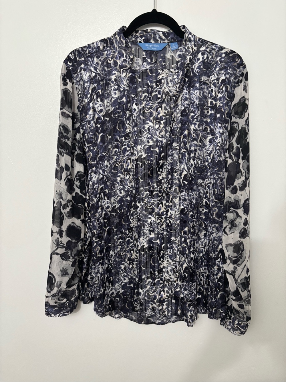 Simply Vera Vera Wang Navy Floral Print Ruffle Hem Blouse